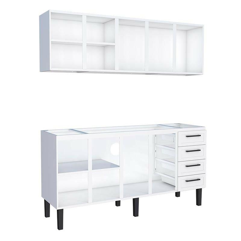 Cozinha Completa Gabinete Para Pia 180 e Armário Aéreo Juno/Apolo 4 Gavetas Cozimax Branco