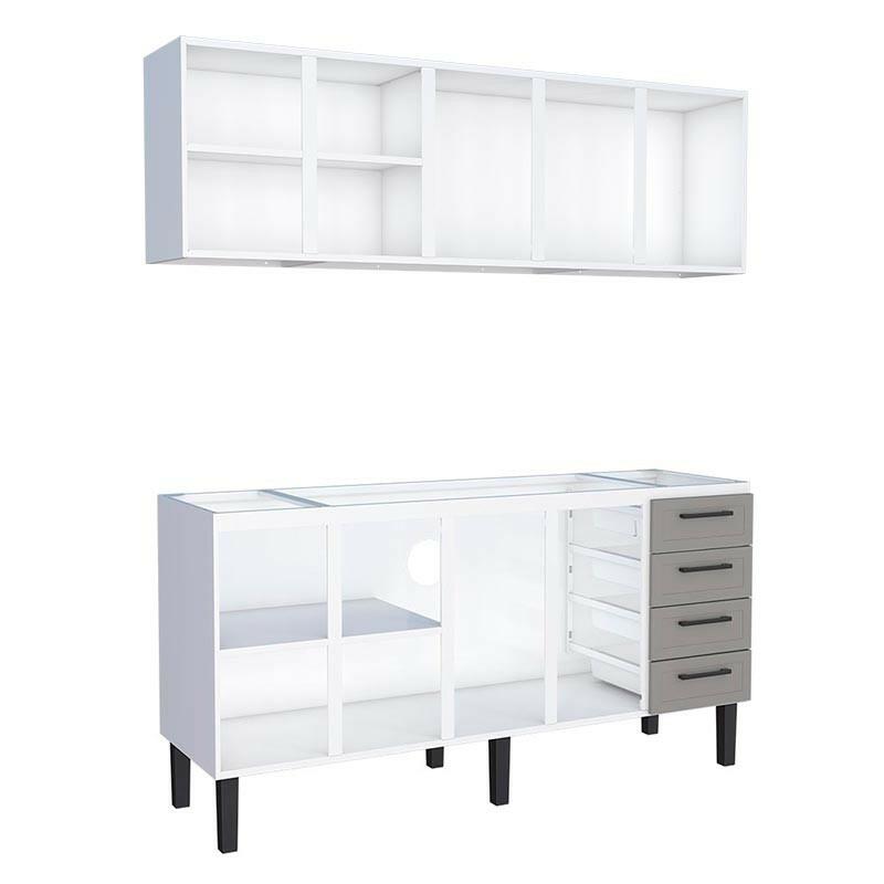 Cozinha Completa Gabinete Para Pia 180 e Armário Aéreo Juno/Apolo 4 Gavetas Cozimax Cinza Argila