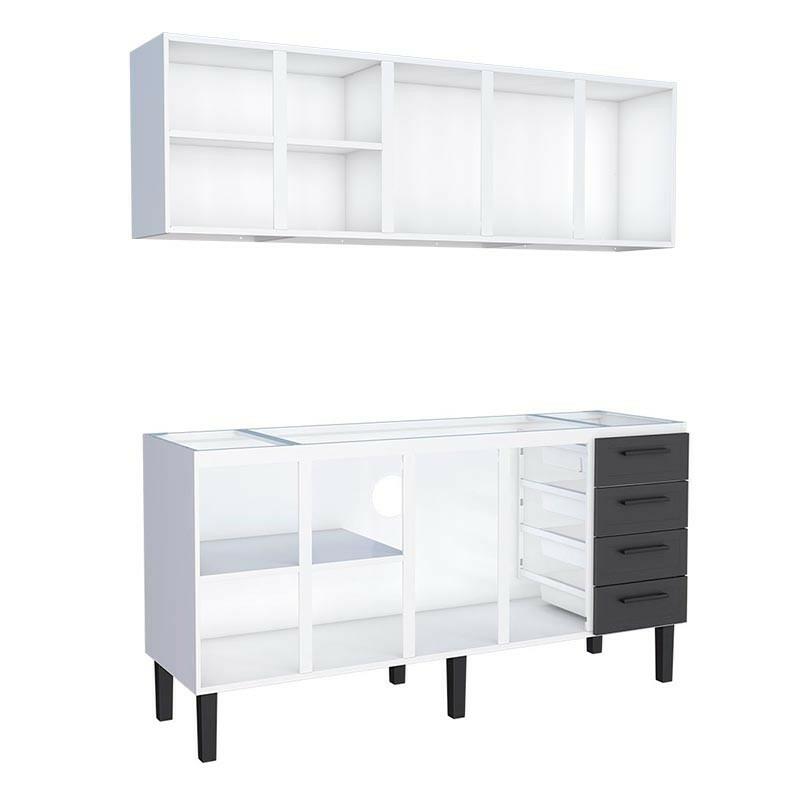 Cozinha Completa Gabinete Para Pia 180 e Armário Aéreo Juno/Apolo 4 Gavetas Cozimax Preto