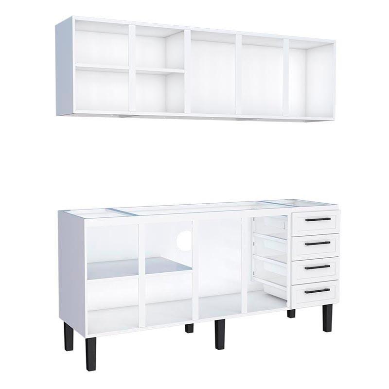Cozinha Completa Gabinete Para Pia 200 e Armário Aéreo Juno/Apolo 4 Gavetas Cozimax Branco