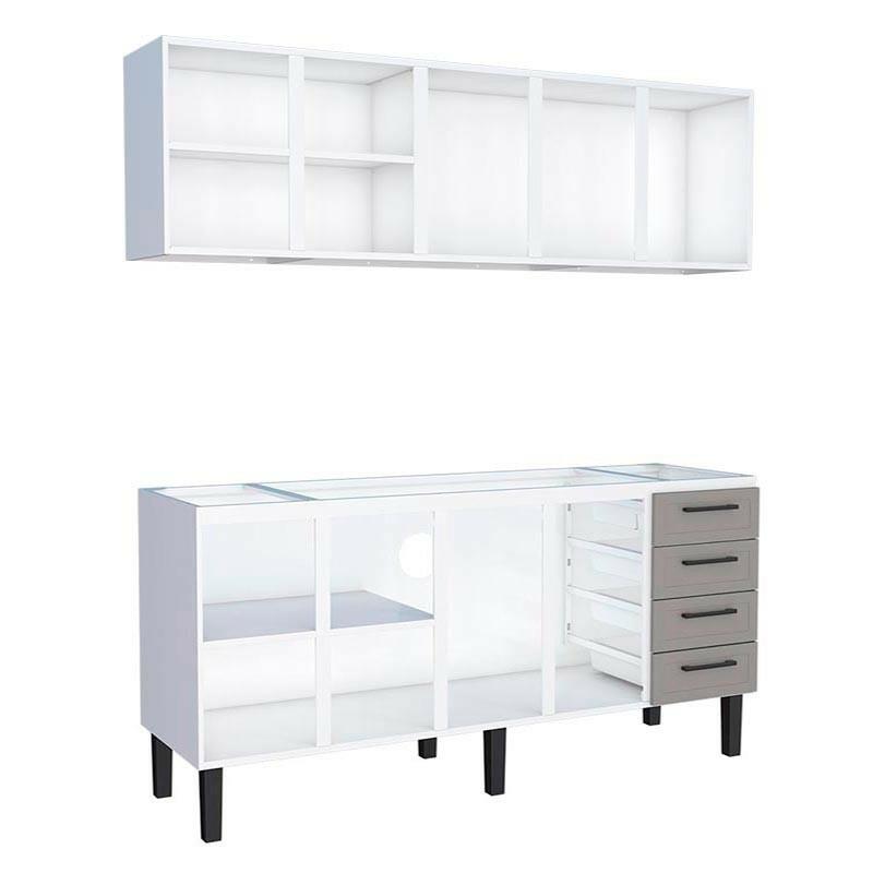 Cozinha Completa Gabinete Para Pia 200 e Armário Aéreo Juno/Apolo 4 Gavetas Cozimax Cinza Argila
