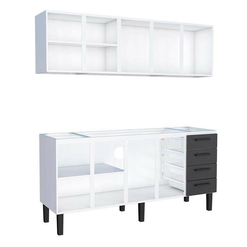 Cozinha Completa Gabinete Para Pia 200 e Armário Aéreo Juno/Apolo 4 Gavetas Cozimax Preto