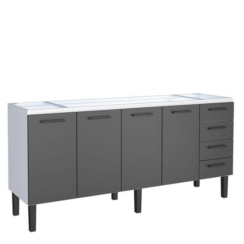 Gabinete de Aço Para Pia 200cm 4 Portas Juno/Apolo 4 Gavetas Cozimax Preto