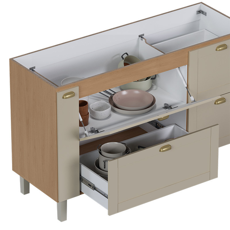 Gabinete De Madeira Para Pia De 150cm 144x91x51cm  Cozinha Grou Cozimax Areia/Jequitiba