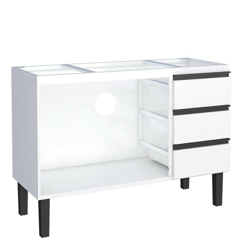 Gabinete de Aço Para Pia 120cm 2 Portas 3 Gavetas Netuno Cozimax Branco