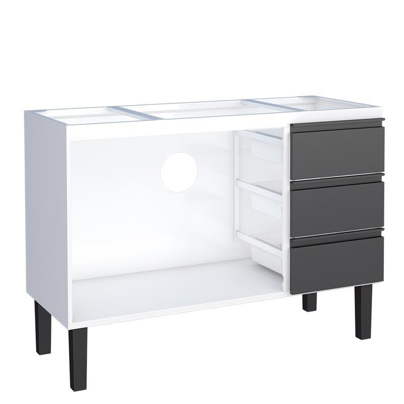 Gabinete de Aço Para Pia 120cm 2 Portas 3 Gavetas Netuno Cozimax Branco/Preto
