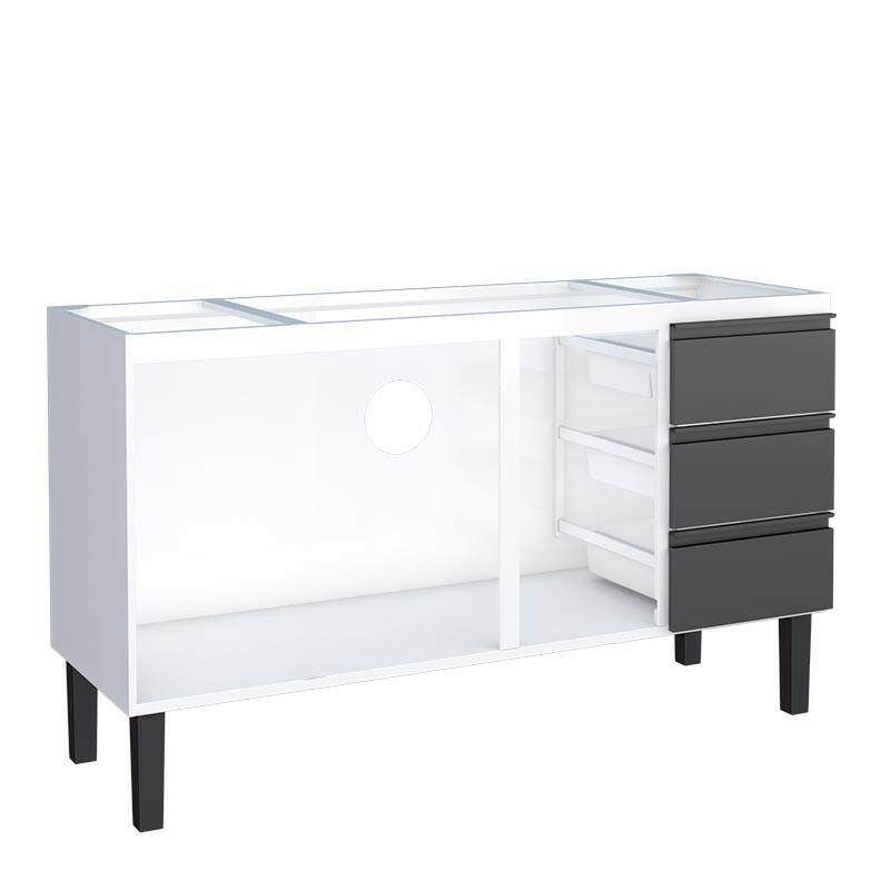 Gabinete de Aço Para Pia 150cm 3 Portas 3 Gavetas Netuno Cozimax Branco Preto