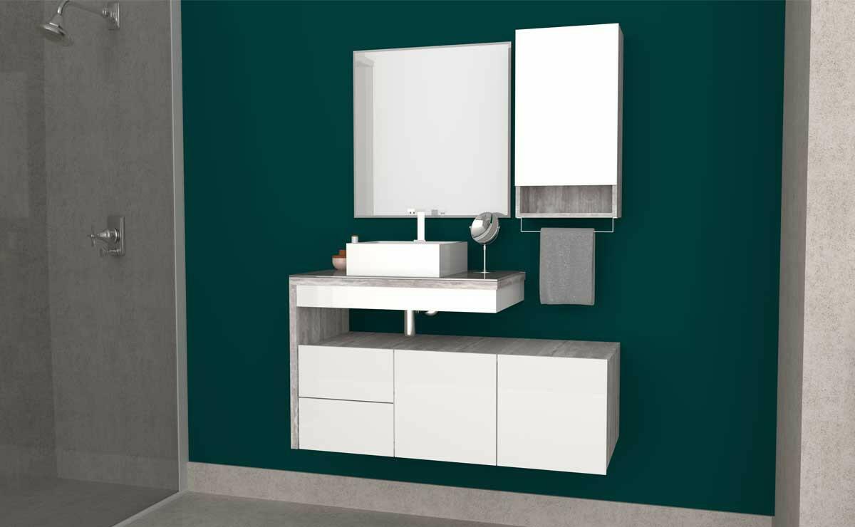 Gabinete com Extensor e Cuba Cubo Aimoré Cozimax Branco/Calcare