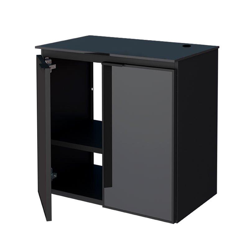 Gabinete Para Banheiro Aço Umbu 60 Tampo Vidro Sem Cuba Porta Vidro Cozimax Preto