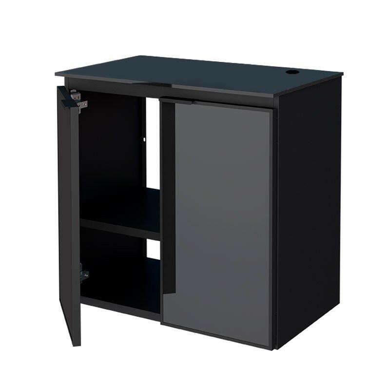 Gabinete Para Banheiro Preto Aço Umbu Tampo Vidro Com Cuba Cuia Preta Cozimax 
