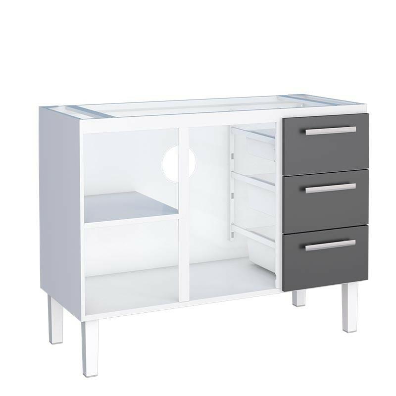 Gabinete de Aço Para Pia de 120cm Vênus 3 Gavetas Cozimax Branco/Preto