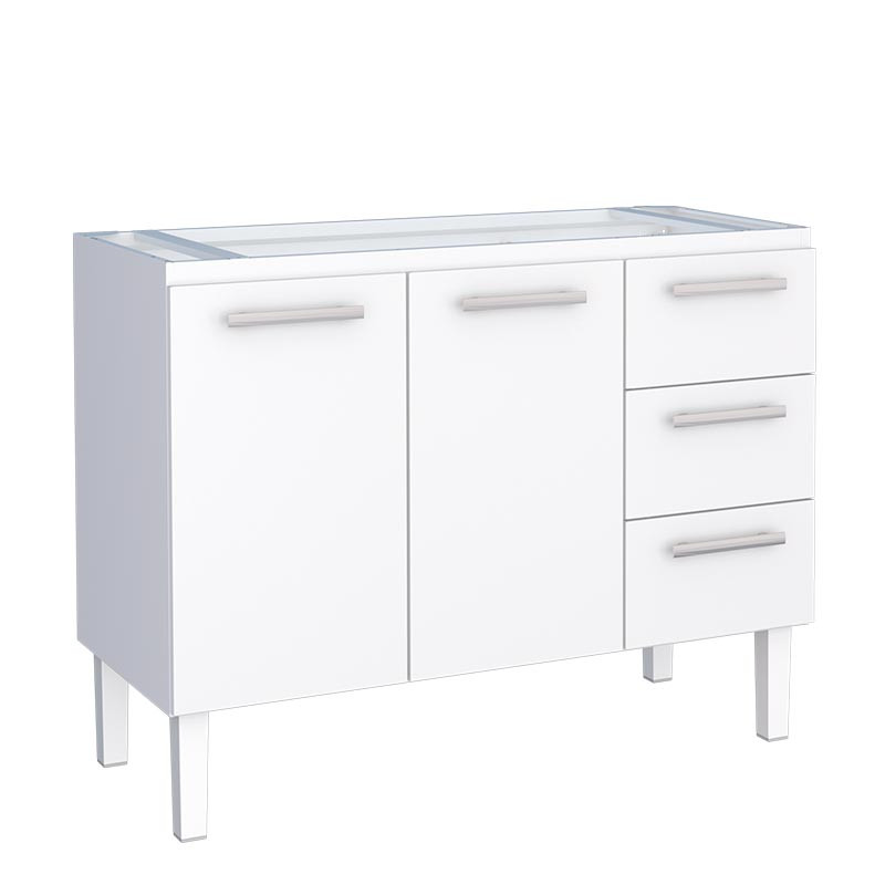 Gabinete de Aço Para Pia de 120cm 3 Gavetas  117x92x52cm Vênus Cozimax Branco