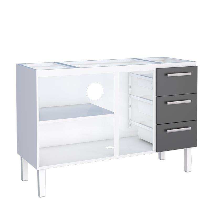Gabinete de Aço Para Pia de 140cm Vênus 3 Gavetas Cozimax Branco/Preto