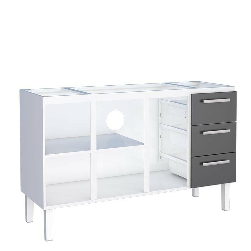 Gabinete de Aço Para Pia de 150cm Vênus 3 Gavetas Cozimax Branco/Preto