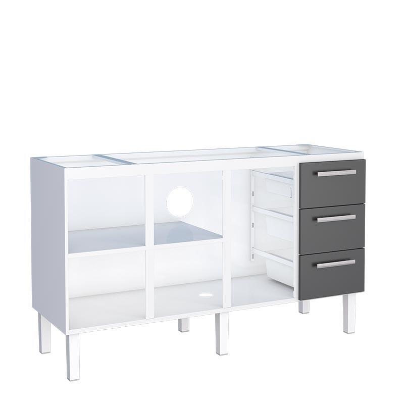 Gabinete de Aço Para Pia de 160cm Vênus 3 Gavetas Cozimax Branco/Preto
