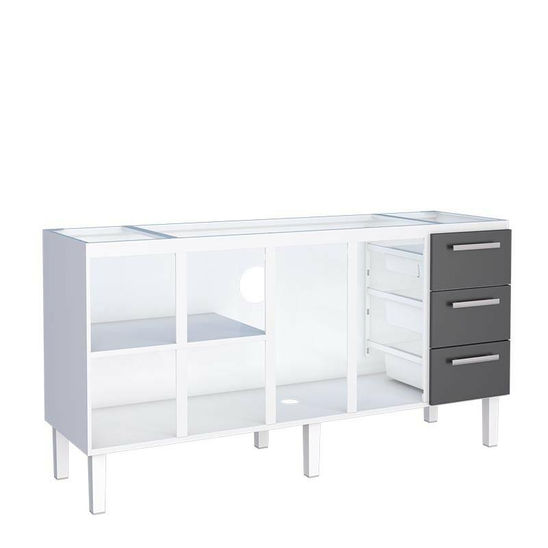 Gabinete de Aço Para Pia de 180cm Vênus 3 Gavetas Cozimax Branco/Preto