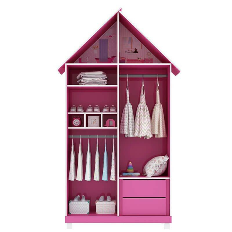 Guarda Roupa Casinha Infantil 2 Portas Gelius Pink Plock