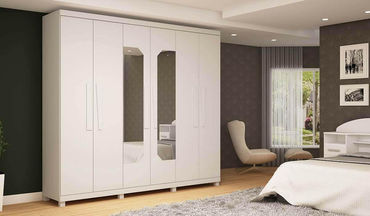 Guarda Roupa Casal 6 Portas com Espelho Infinity Gelius Branco