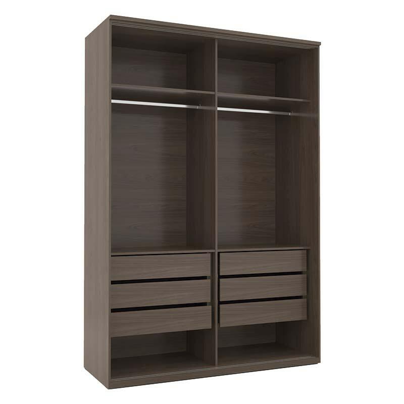 Guarda Roupa Modulado 160cm 1 Porta Espelho 6 Gavetas 2 Cabideiros 100% MDF Premium Robel Capuccino/Capuccino