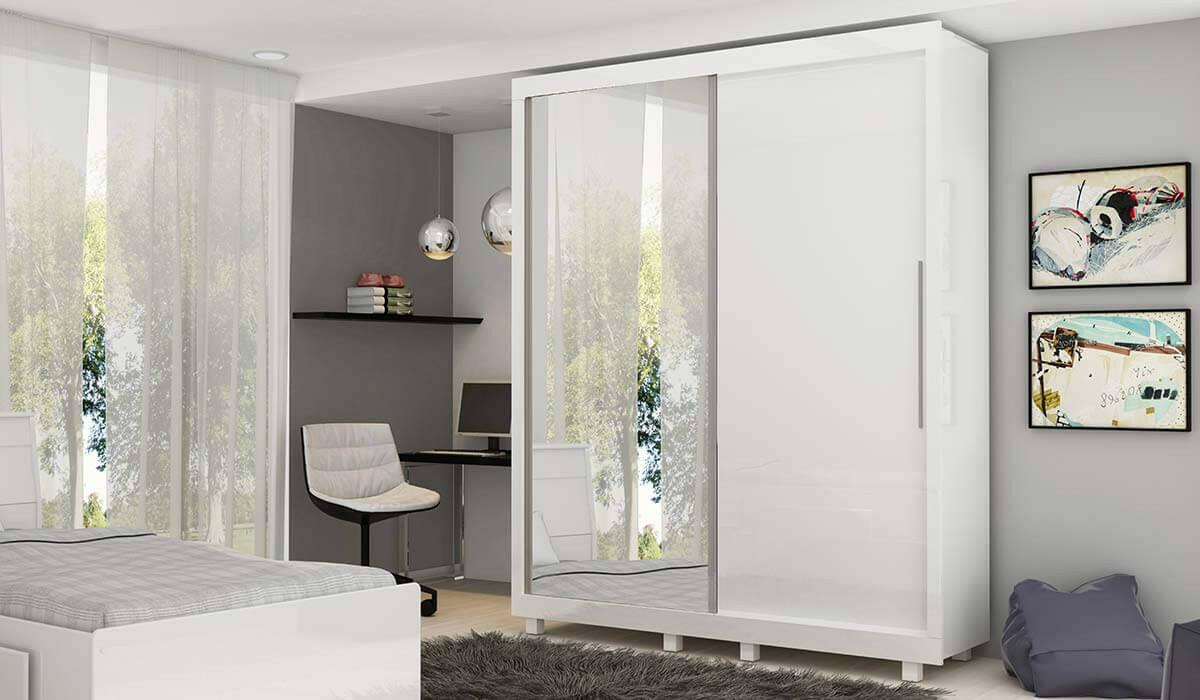 Guarda Roupa Portas de Correr 1 Porta de Espelho Pérola Gelius Branco