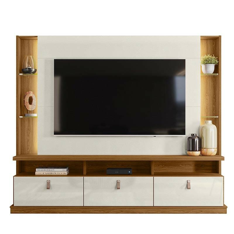 Estante Home Para TV 70 Polegadas 207cm Bilbao Lukaliam Freijo/Off White Perolizado