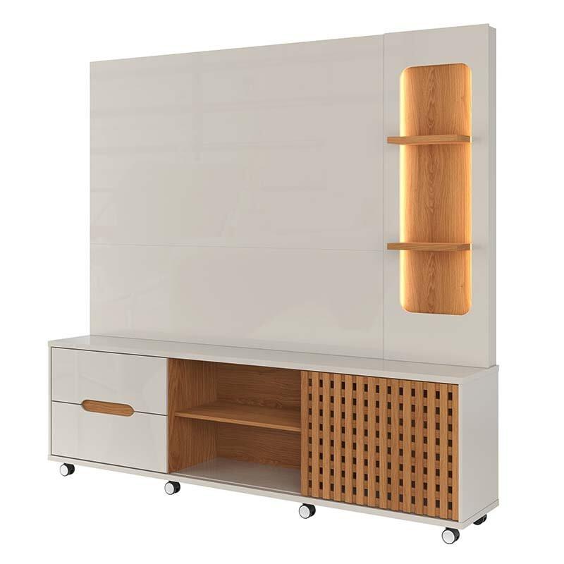 Estante Home Sala 207cm Para TV 70 Pol LED Brise Lukaliam Off White/Jequitiba