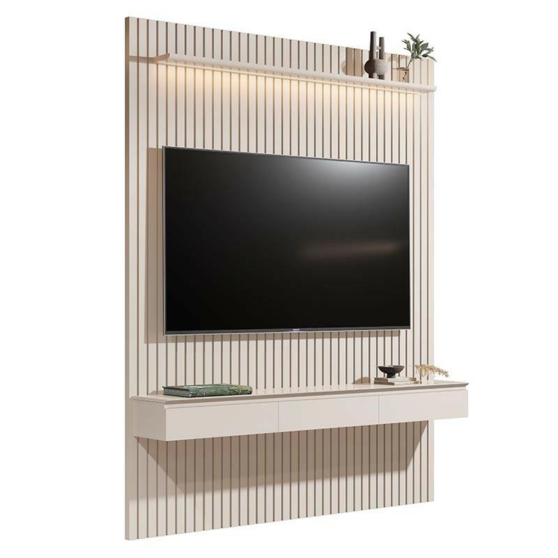 Home Suspenso Ripado Led 3 Gavetas 184cm Para TV 75" Colorado EDN Off White