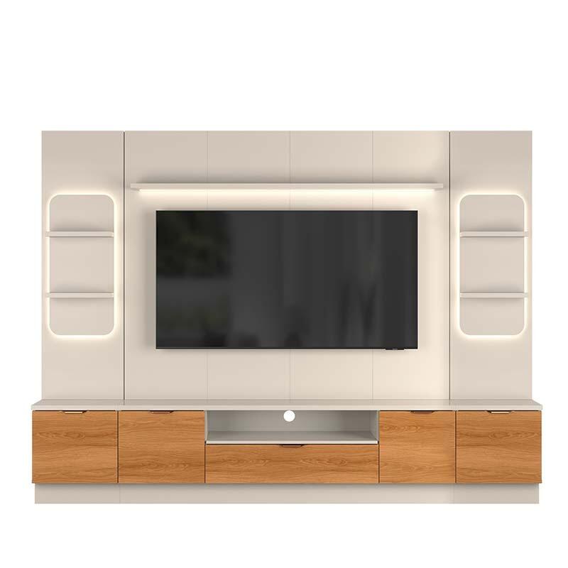 Estante Home + 2 Torres Sala 270cm Para TV 75 Pol Atenas Lukaliam Lukaliam Off White/Jequitiba