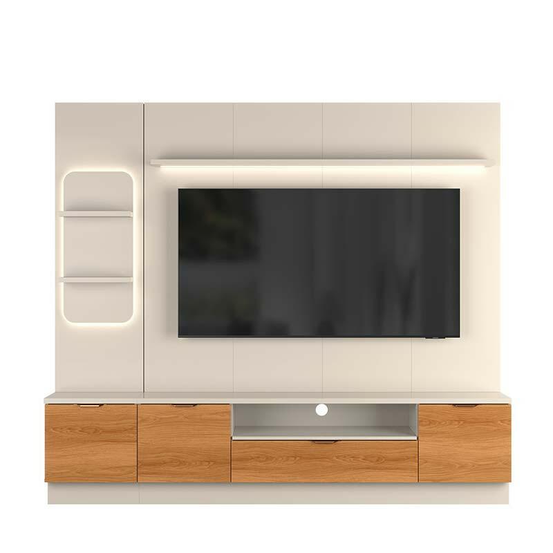 Estante Home + 1 Torre Sala 225cm Para TV 75 Pol Atenas Lukaliam Off White/Jequitiba