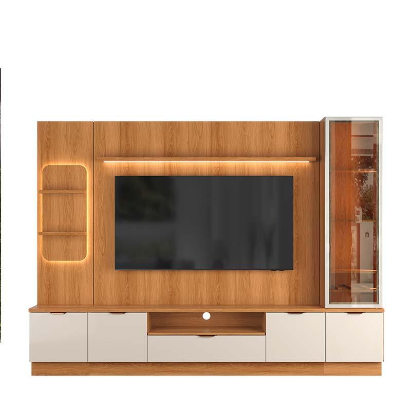 Estante Home Com Torre e Cristaleira 270cm TV 75 Pol Atenas Lukaliam Jequitiba/Off White