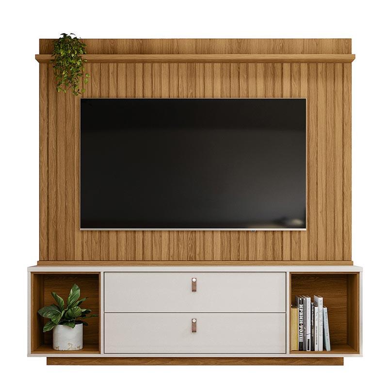 Rack Painel Home Ripado TV 75 Polegadas 183cm Dakar Lukaliam Freijo/Off White Perolizado