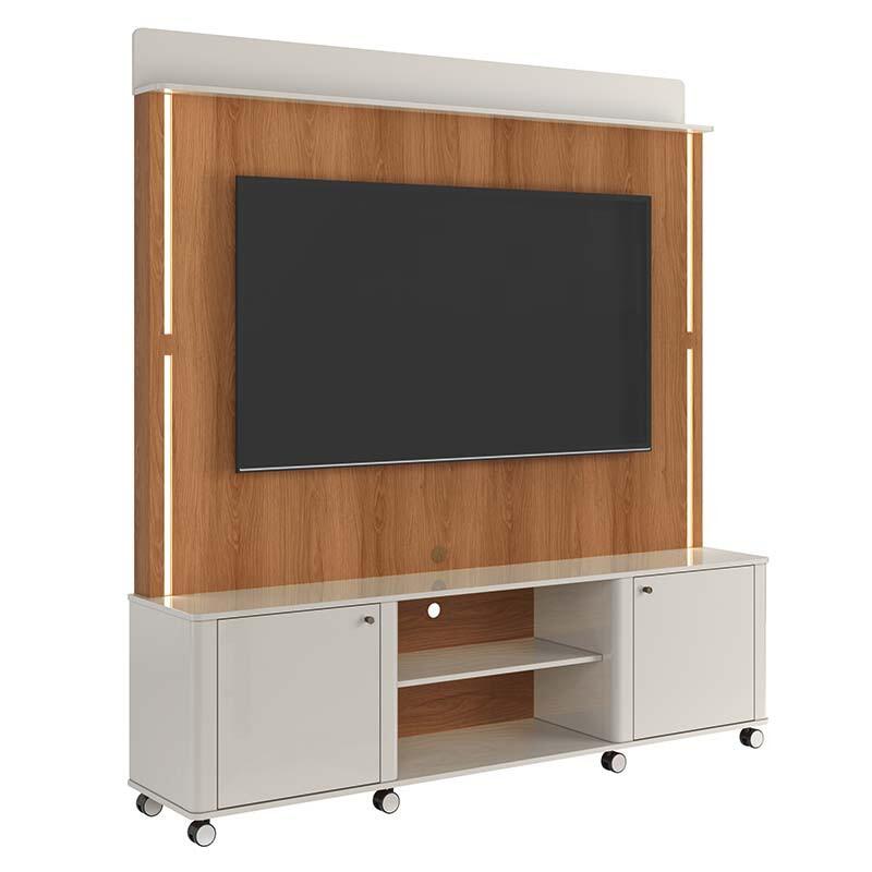 Estante Home Sala 183cm Com LED TV 75 Pol Florença Lukaliam Off White/Jequitiba