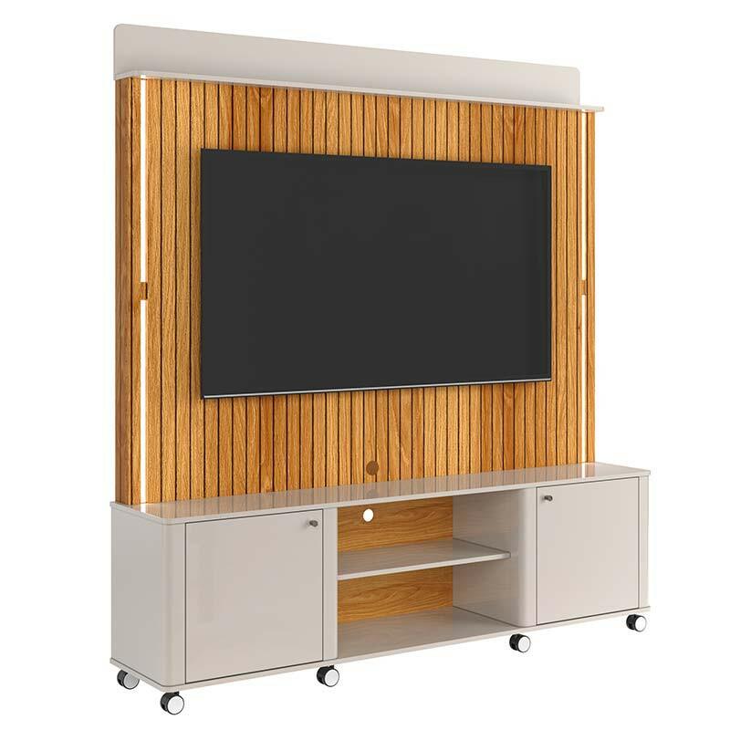 Estante Home Rack Painel Para TV 75 Pol 183cm Florença Lukaliam Off White/Freijo Ripado 3D