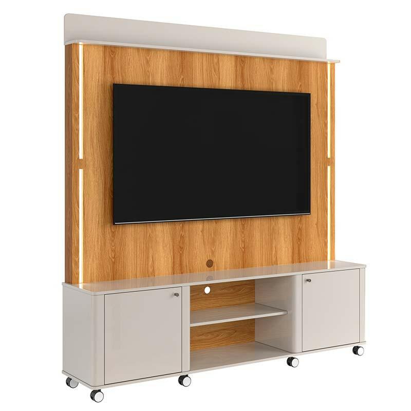 Estante Home Rack Painel Para TV 75 Pol 183cm Florença Lukaliam Off White/Freijo