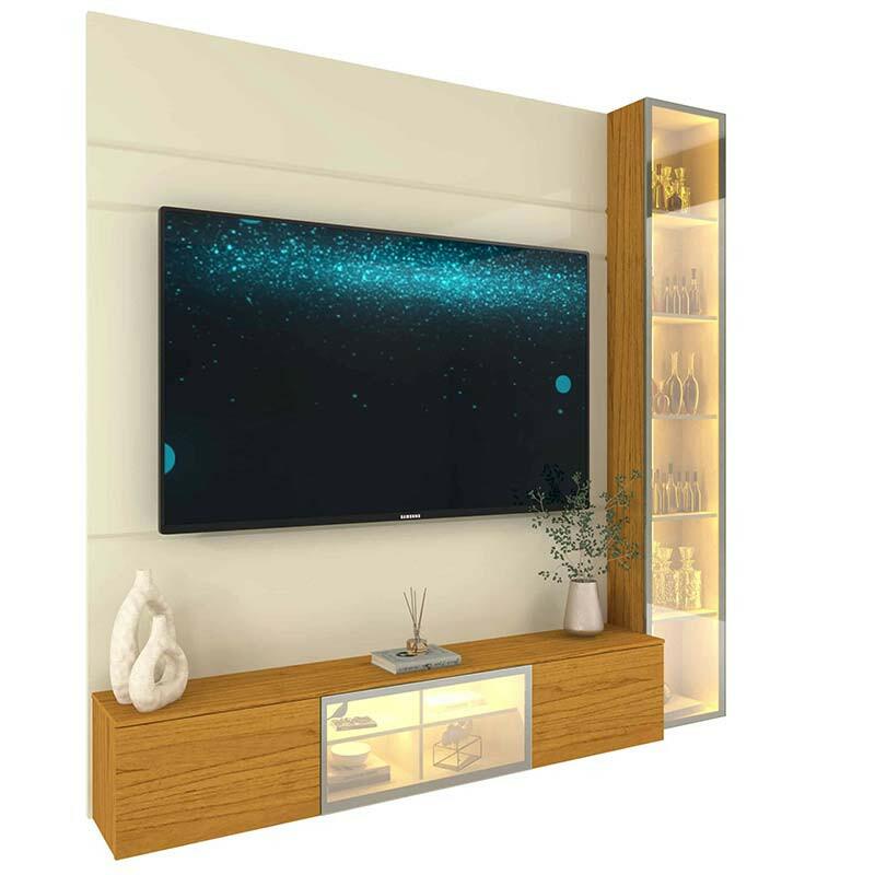 Home Com Cristaleira Para TV 65 Pol Com LED 191cm Luminare Gelius Off White/Naturale