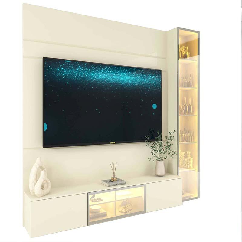 Home Com Cristaleira Para TV 65 Pol Com LED 191cm Luminare Gelius Off White