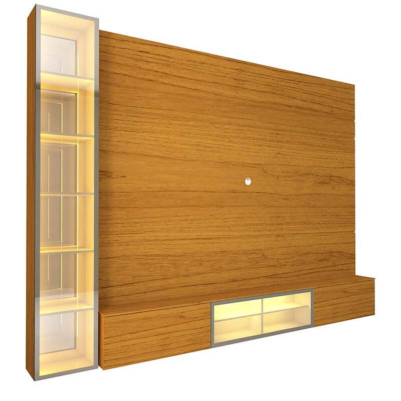 Home Com Cristaleira Para TV 85 Pol Com LED 255cm Luminare Gelius Naturale 