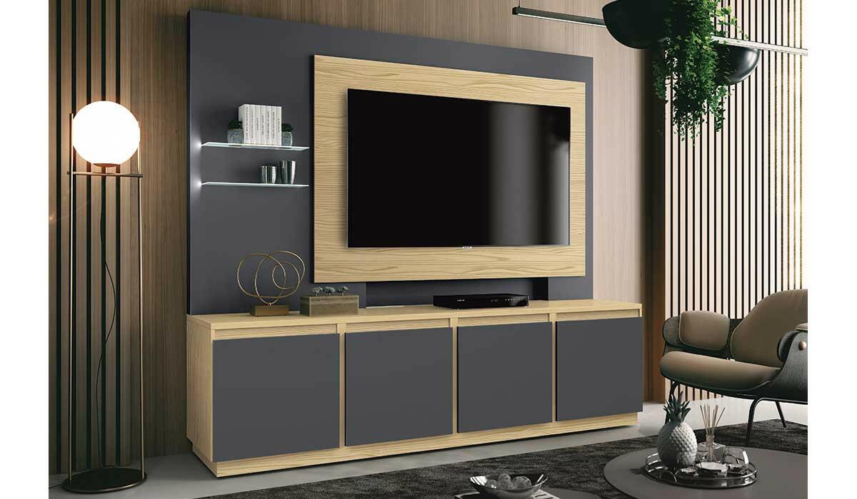 Estante Home Para TV até 55 Luz EDN Grafite/Pinus
