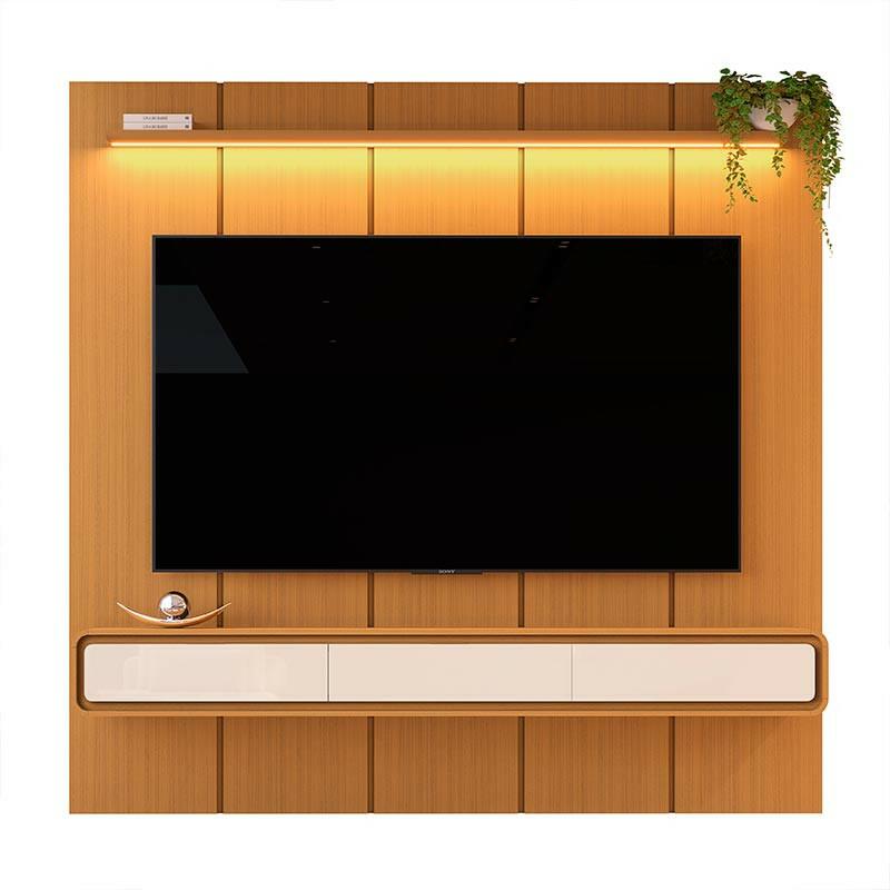 Home Suspenso 225x216cm 3 Gavetas Para TV 85¨ Milano 2.25 EDN Cedro/Cedro Off White