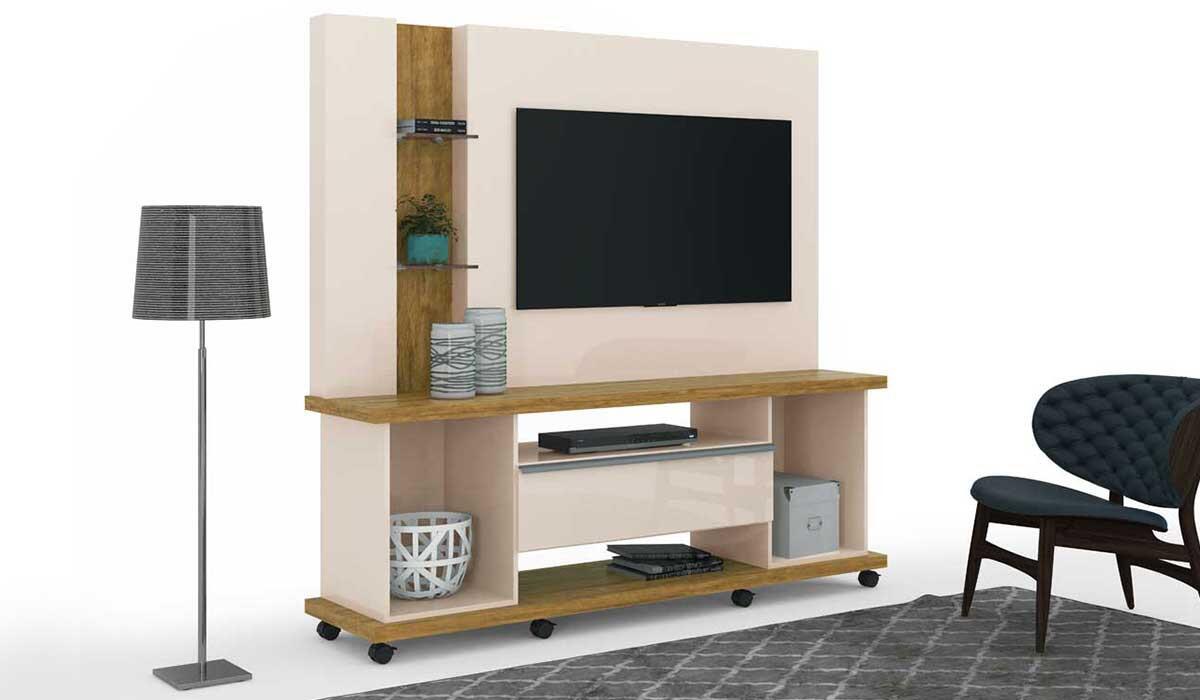 Estante Home Para TV 55 Polegadas Onix 1.8 Lukaliam Off White/Amêndoa