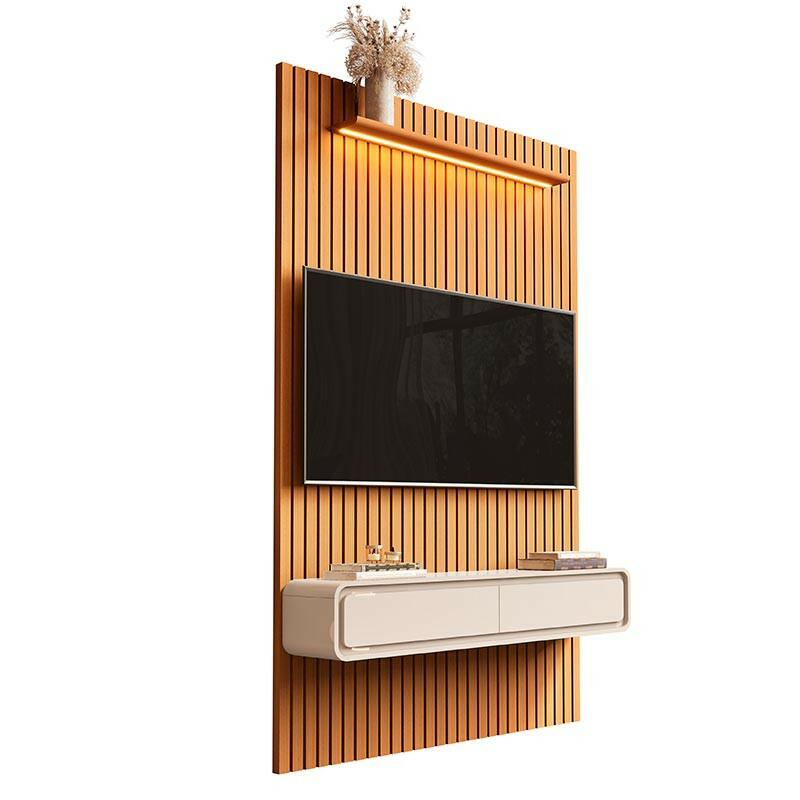 Home Painel Ripado TV 55 Com LED Sala 140cm Trevi 1.4 EDN Cedro/Off White