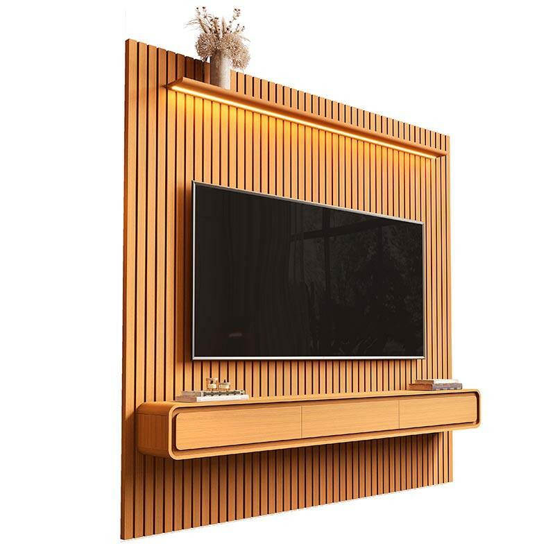Home Painel Ripado TV 85 Com LED Sala 230cm Trevi 2.3 EDN Cedro