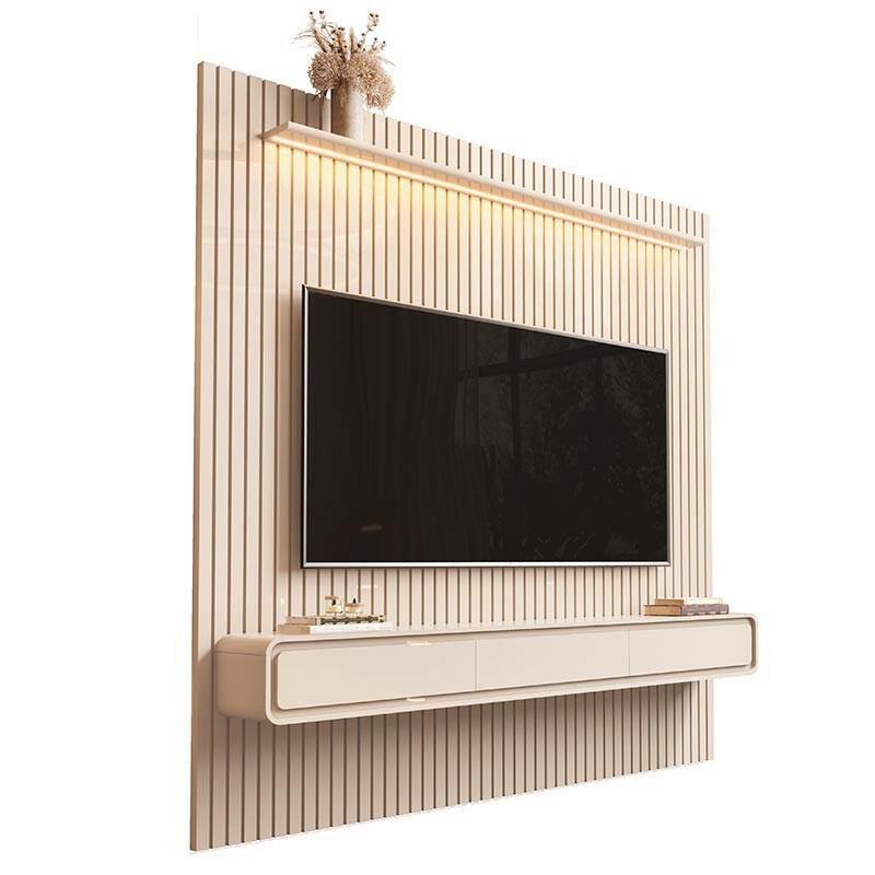 Home Painel Ripado TV 85 Com LED Sala 230cm Trevi 2.3 EDN Off White