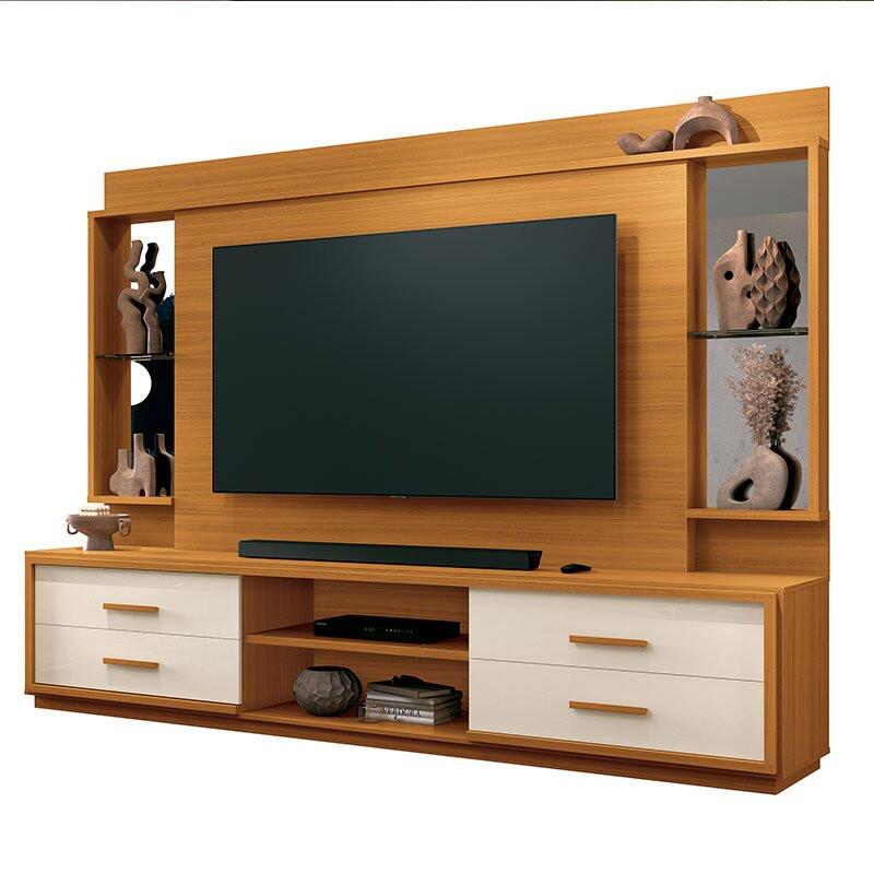 Home Para Sala 240cm TV 75 Polegadas 4 Gavetas Movie EAX Móveis Cedro/Off White