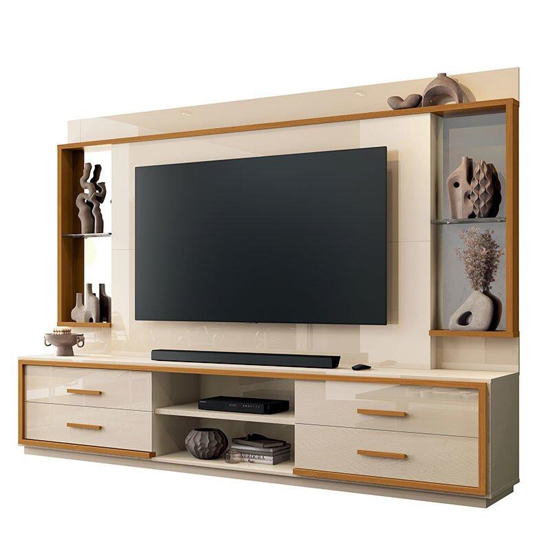 Home Para Sala 240cm TV 75 Polegadas 4 Gavetas Movie EAX Móveis Off White/Cedro