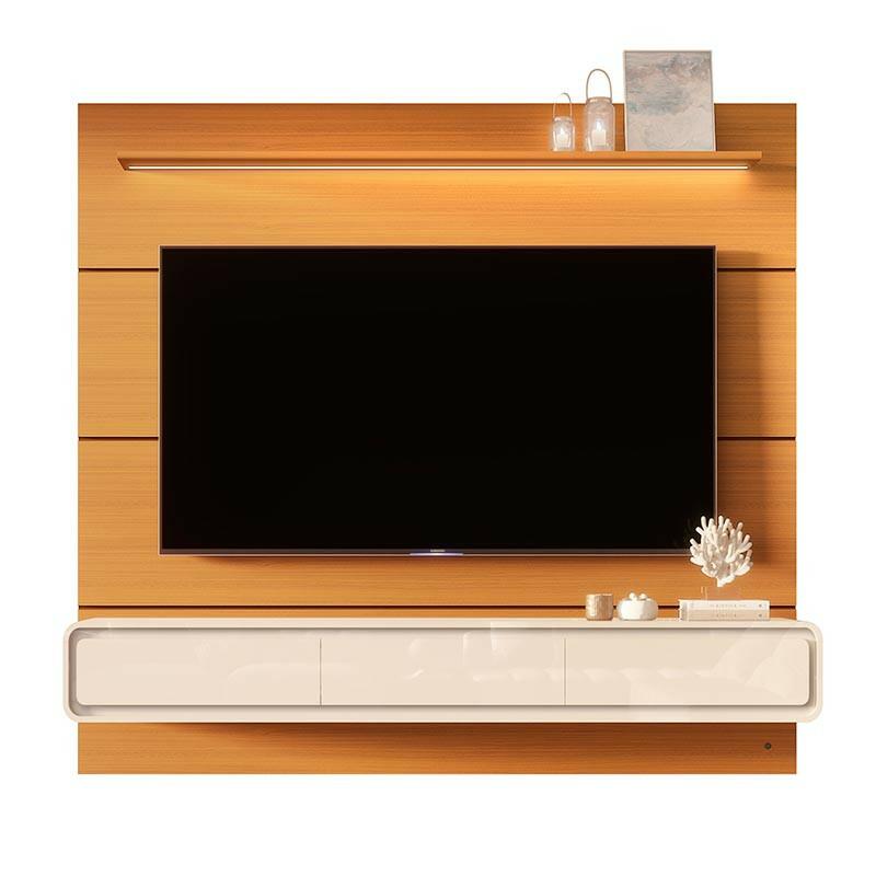 Home Painel Suspenso 180cm Para TV 75¨ Gavetas LED Boaz 1.8 EDN Cedro/Off White