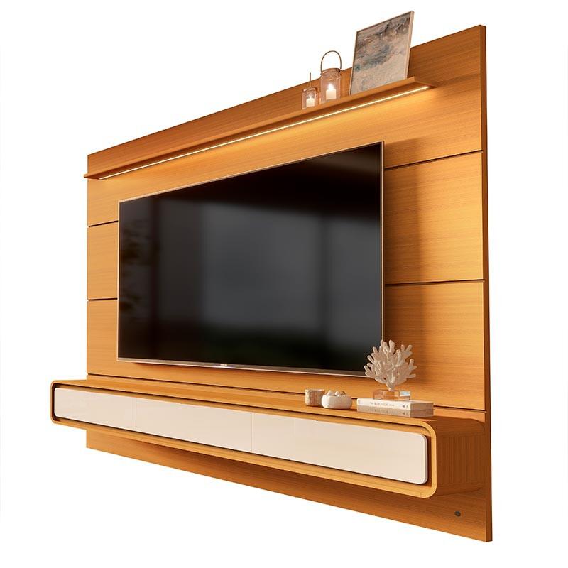 Home Painel Suspenso 218cm Para TV 85¨ Gavetas LED Boaz 2.2 EDN Cedro/Cedro Off White