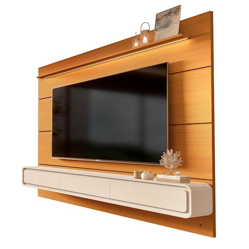 Home Painel Suspenso 218cm Para TV 85¨ Gavetas LED Boaz 2.2 EDN Cedro/Off White