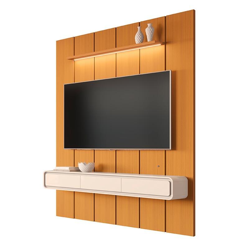 Home Painel Suspenso 180cm Para TV 75¨ Gavetas LED Liv 1.8 EDN Cedro/Off White