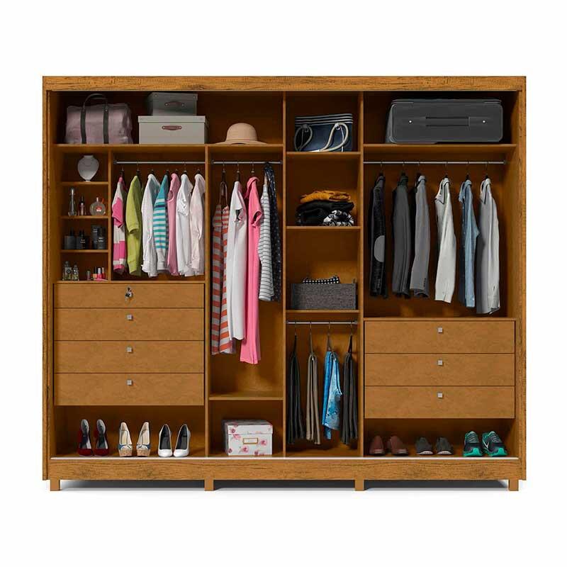 Guarda Roupa Grande 2 Portas com Espelho 100% MDF 278x239x63 Apolo Gelius Naturale/Off White